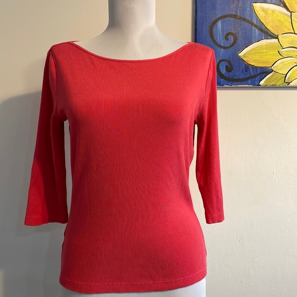 Ann Taylor-silk-cotton quarter sleeve ribbed top - Picture 1 of 4